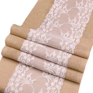 wedding party supplies Linen Lace Table Runner Vintage Burlap Cloths Natural Jute for Party Wedding Decoration