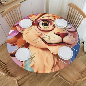 Tischtuch Löwe tragen Brille rund Polyesterfaser, der mit Gummiband schützt