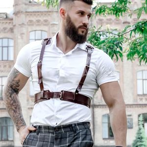 Belts Men's Clothing Fashion Faux Leather Suspenders Back O-ring Design Metal Rivets Chest Harness Club Gothic Matching Tops