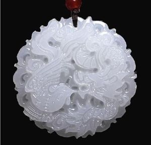 Natural Afghanistan White jade Dragon and Phoenix pendant013961535