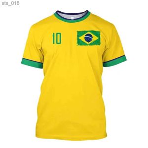 Fans toppar tees brasilianska tröja herr t-shirt o-hals överdimensionerad kortärmad herrkläder 3d tryck brasiliansk flaggval fotbollslag skjorta h240531