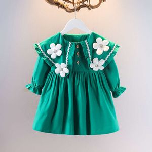 Children's 2024 Spring and Autumn Fashion Korean Edition Girl's Pure Cotton Flower Doll Neck Infant Princess Dress L2405 L2405