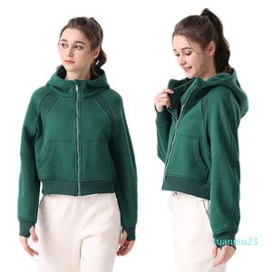 15A Outfit Lu Womens Autumn Hoodies Sweatshirt Yoga Tjock Jacka Ladies Gym Workout Coat Full Zipper Fleece Loose Workout Pullover