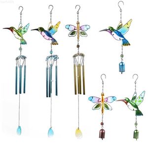 Garden Decorations Wind Chime Hummingbirds Dragonflies Metal Glass Painted Crafts Hanging Pendants Bell Aluminum Pipe Home Courtyard Hanging DecorsL4531