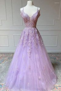 Party Dresses Romantic Lavender Cold Shoulder Boho Prom Graduation With Straps Tulle Applique Ruched Corset Beaded Long Pag