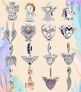 925 Silver Bad Fit Charms Charm Bracelet Angel Heart Charms Angels Wing God of Love Feather Charmes Ciondoli Diy Fine Jewelry4749100