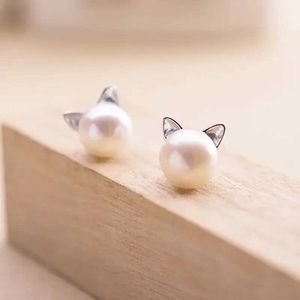 Charm Fashion Earings Jewelry Silver Color Small Pearl Cat Stud Earrings For Women Girls Summer Daisy Flower Earring Pendientesl4531