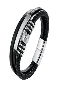 2018 Nytt äkta läderarmband för män smycken 316l rostfritt stål magnetiskt spänne mode armband armband antika gåva8995879
