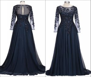 Blu navy a maniche lunghe long maniche in chiffon della sposa abiti da sposa pietre di pietre lunghezze da sera formali abiti da sera bada ba91356408439