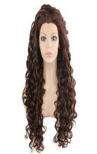 26quot extra lång brun peruk värmevänlig spets front syntetiskt hår lockigt wig9085008