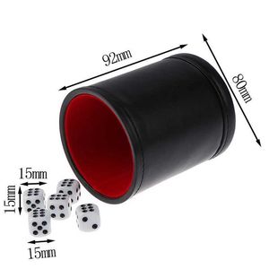 DICE GAMES 1PC PU Leder Flanell Stummschalter Dice Cup Bar -Spiel Vorräte mit Kunststoff weiße Gaming -Würfel Standard Sechs -Seiten -Decider -Brettspiel S2452318