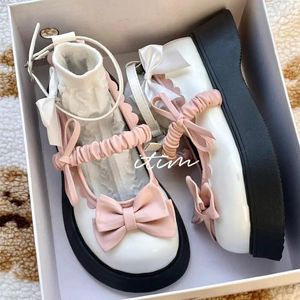 Платье обуви для женщин 2024 Summer Pink Bows Lolita Комфортная платформа Mary Jane Японский стиль винтажные девушки насосы