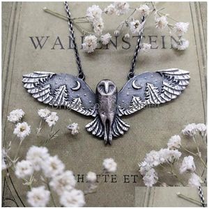 Anhänger Halsketten Wald Whisper 925 Sterling Sier Retro Exquisit Fashion Owl Mond Halskette Frauen Charme Party Schmuckzubehör Gif Dh6jv