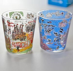 Mugs 300ml Colorful Fashion Cartoon Glass Water Cup Beer Juice Breakfast Illustration Cute Japanese Tea