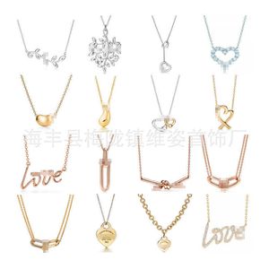Designermärke 925 Pure Silver 18K Gold Plated Olive Leaf Heart Double U Rope Knot Water Drop Bean Love Necklace Tie Home