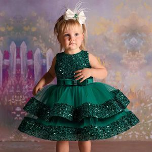 Sequin Birthday Party Baby Dresses 1st Baptism Toddler Sleeveless Tulle Cute Wedding Princess Dress for Girls Christmas L2405