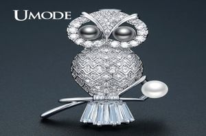 Umode Luxury Cz Crystal New Owl Purple Pearl Spille per donne Spettame di colore argento e pins Clip di vestiti per tute gioiello Aux0014B8560131