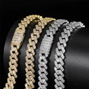 10mm diamant kubansk halsbandskedja isad ut rund fyrkantig CZ Stone Cuban Chain Gold Silver Plated Mens Hip Hop Jewelry 277r