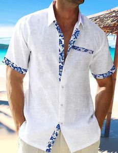 Men's Casual Shirts Mens Short Slve Flat Lapel Spring Summer Hawaii Vacation Clothing Front Pocket 2023 New Casual Fashion Hot Sale New Y240529