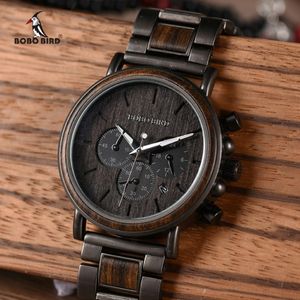 BOBO BIRD Wood Men Watch Relogio Masculino Top Brand Luxury Stylish Chronograph Military Watches Timepieces in Wooden Gift Box CX200804 227h