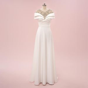 Brudmors klänningar White Satin Studded Pearl Noble and Elegant Party Dress EN6688