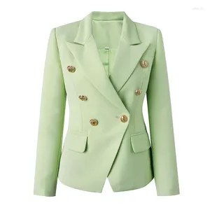 Suits Damskie Trend odzieży letni 2024 W kurtkach damskie metalowe klamra głowa Blezer Spring Groch-zielone szczupłe garnitur