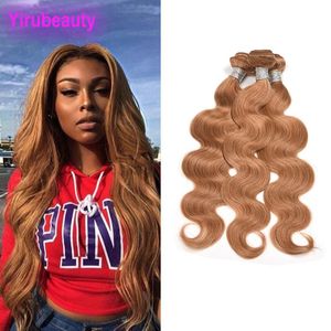 Brazylijskie dziewicze Human Hair Extensions 3 Bundles Body Wave 3piece/działka 27# kolorowa blondynka 27# fala ciała podwójne wątki 10-28 cali Emlvn