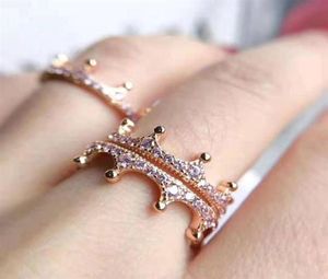 925 Sterling Silver CZ Diamond Rose GOLD Crown RING with Original box set Fit style Wedding Engagement Jewelry for Women Girls275n7627711