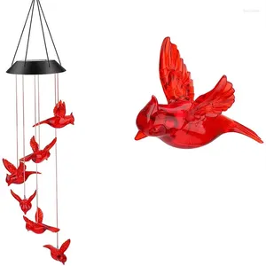 Dekorativa figurer 29in Solar Cardinal Red Bird Wind Chime LED -lampor Spiral String hängande utomhus trädgård hemväggsdekorationer