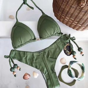 Kobiety stroje kąpielowe 2019 Nowy seksowny trójkąt stroju kąpielowego Brazylia Bikini Sling Swimsuit Push on Swimsuit Metal Chain Beach Bikini Set J240531