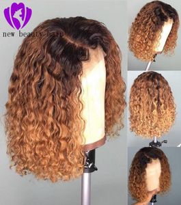 Ручные завязанные короткие вьющиеся омбр коричневые волосы бразильские волосы короткие бобы парики косплей Синтетические кружевные парики для африканских женщин 4789159