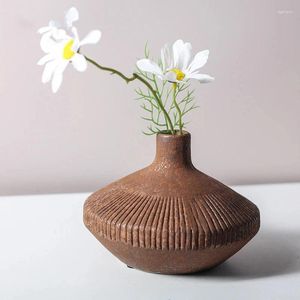 Vases Modern Handmade Ceramic Vase Retro Vertical Pattern Flower Nordic Ins Creative Home Decoration Ornaments