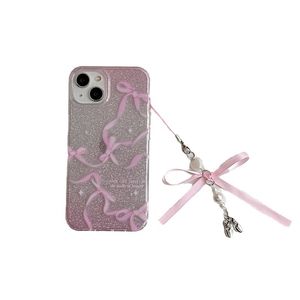 Сверкающая розовая лента с луком подходит для iPhone 15 ниша 14 PROMAX 12 телефон Apple Apple