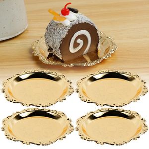 Plates 4Pcs Golden Tray Metal Iron Plate Round Jewelry Dish Decorative Serving Nut Retro Key