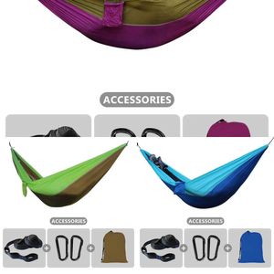 Hammocks 260x140cm Double Camping Nylon Portable Outdoor Parachute Hammock Swing Hang Bed for Travel Adventure Handing Patio H240530 DZZ6