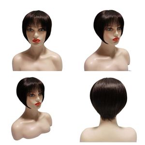 Bob wig with Bang 100% Human hair 10 inch wig Natural olor Can be dyed Bleaohed Easily Restyled Permed Haoeg