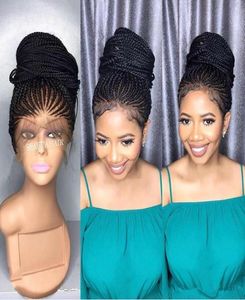 African American Box flätning hår peruk spets front peruk densitet 200 svart färg syntetisk hår spets peruk för svarta kvinnor shipp8176079