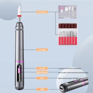  Elektrischer Nagellacker Bohrer Bits Professionelle Nägel mahlen polierende Hautentfernung Art Schleifdatei Stift Manikürenmaschine 241218