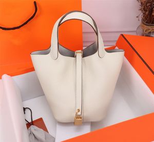 10A Mirror Quality 18CM 22CM TC leather picotin Designer Bag Lock Bag Women Totes Fashion Bags Handbag Lady Factory hand-stitched leather tote with box dust bag