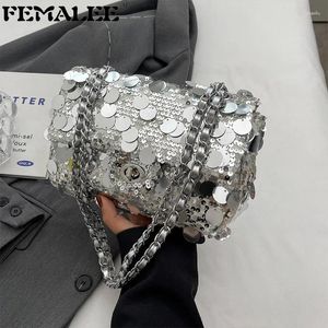 Shoulder Bags Women Designer Silver Sequins Chain Bag Luxury Lock Clutch Female Travel Holiday Handbag