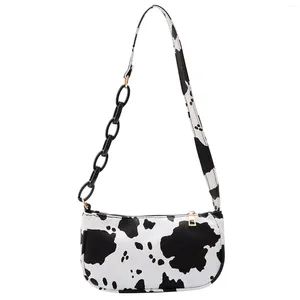 Shoulder Bags Fashion Women Faux Leather Bag Chain Baguette Cow Dot Print Handbag Tote Zip Underarm