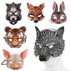 Party Masks Animal Mask 3D Realistic Half Face Mask Halloween Carnival Masquerade Birthday Party Game Cosplay Costume Accessories Propsz240716