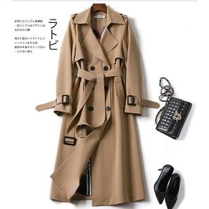 Женская траншевая пальто в средней длине корейская версия Британская весенняя осенняя куртка длиной до колена Хаки Черные пальто для женщин 240716