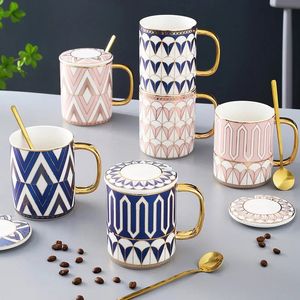 Creative Pattern Simple European English Ceramic Couple Water Cup Ins Nordic Bone Porcelain Milk Mug 240729