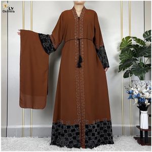 For Women Elegant Dresses Dubai Party Outfits Long Sleeved Chiffon Dashiki Muslim Robe Open African Abaya Clothing 240722