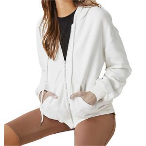 Kadın Hoodies Sweatshirts Kadınlar Gevşek Zip Up Hoodies Uzun Kollu Düz Renk Peluş Kapşonlu Kapüşonlu Sweatshirts 240401