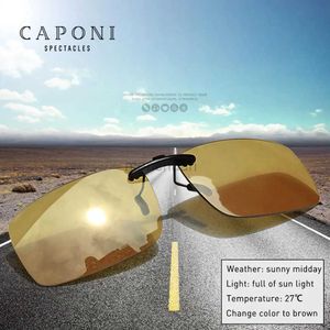 Sunglasses CAPONI Clip On Glasses Photochromic Yellow Change To Brown Polarized Sunglasse Clip Night Vision Clip For Glasses BSYS1288 240401