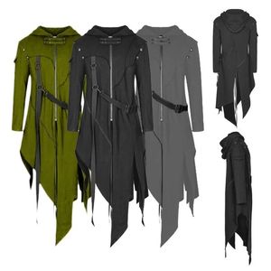 SHUJIN Männer Gothic Stil Hip Hop Trenchcoat Mit Kapuze Mantel Herren Unregelmäßigen Design Lange Strickjacke Street Punk Vintage Jacken 240323