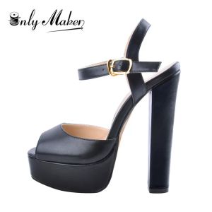 Sandals Onlymaker Women's Sandals Ankle Strap Peep Toe Platform Black Chuncky High Heels Squre Toe Party Dress Casual Sandals