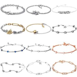 Chain Love Links Shooting Star Herbal Cluster Double Chain Armband Fit 925 Pure Silver Pärlor Charmiga europeiska DIY -smycken Q240401